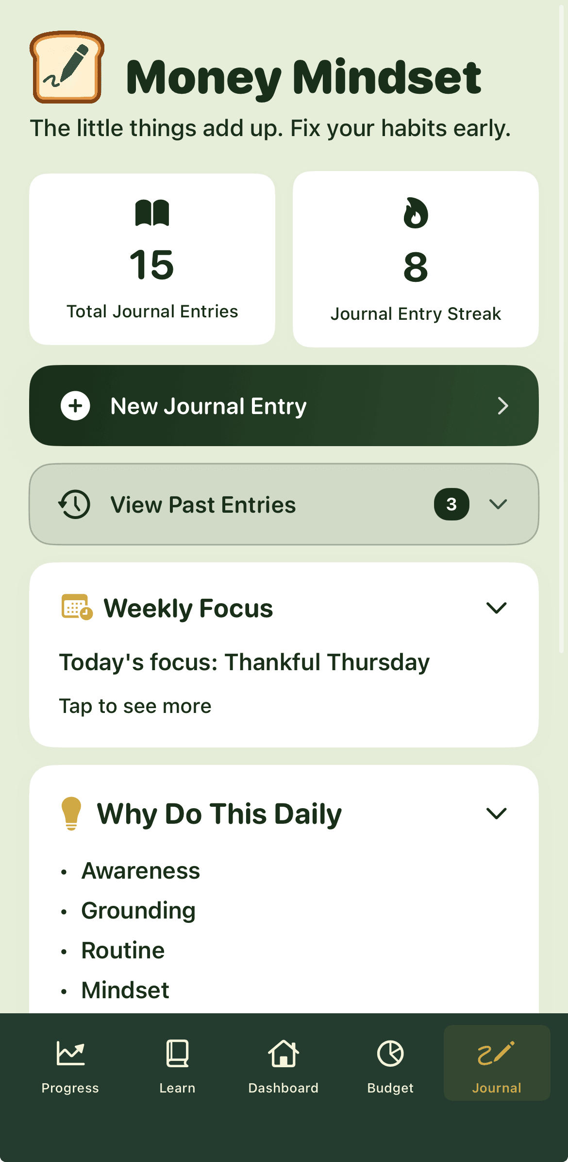 Bread Head journal screen