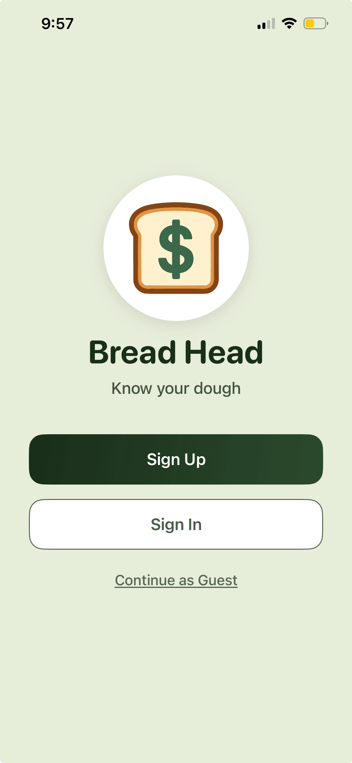 Bread Head welcome screen
